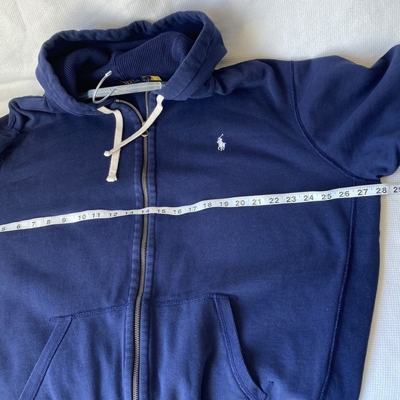 VTG Polo Ralph Lauren Hoodie Navy Sweatshirt Fleece Full Zip Thermal Hood Sz XXL - Picture 6 of 11